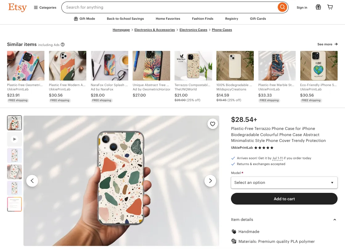  a plastic-free terrazzo phone case on Etsy